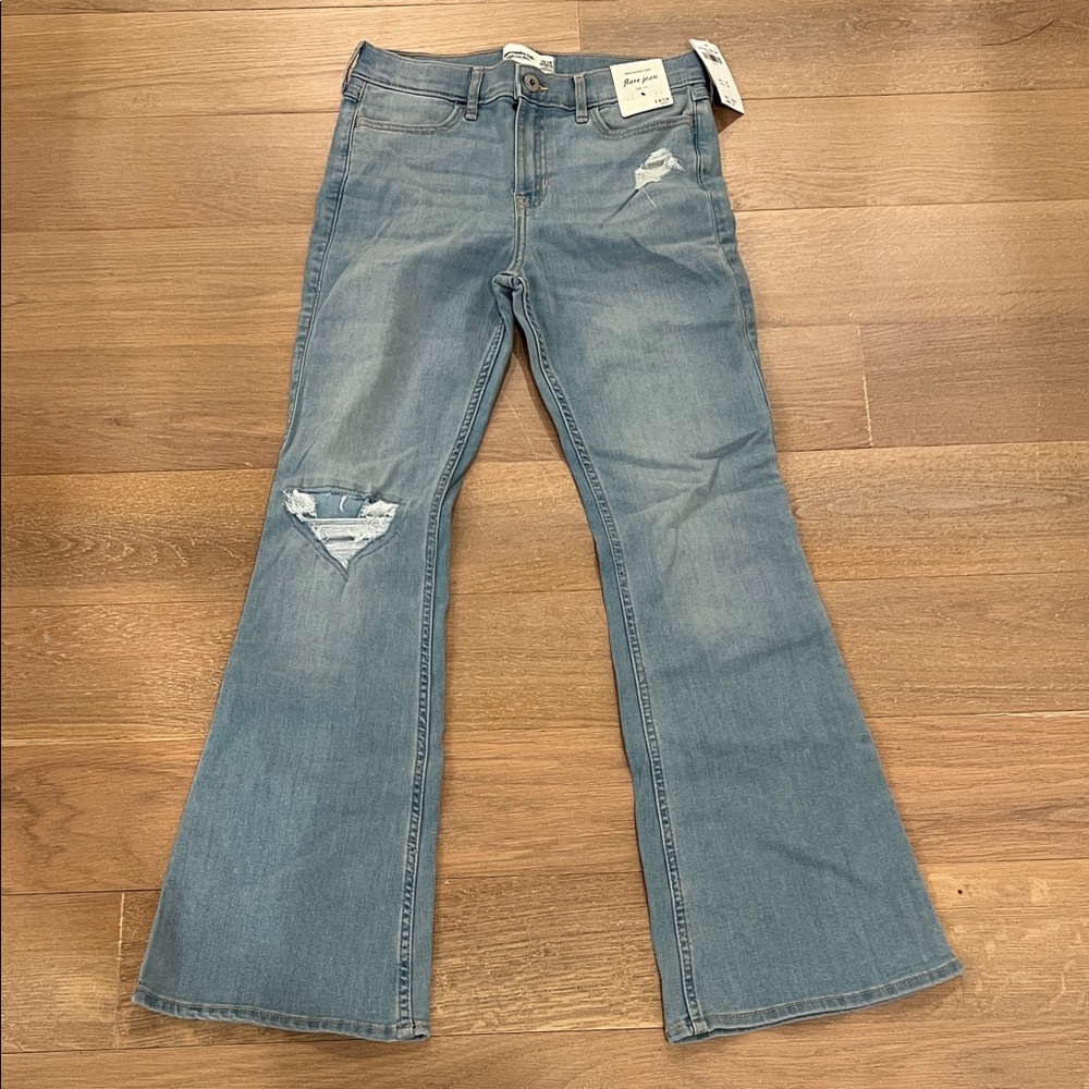 abercrombie kids Light Blue Flare Jeans with Distressed Knee